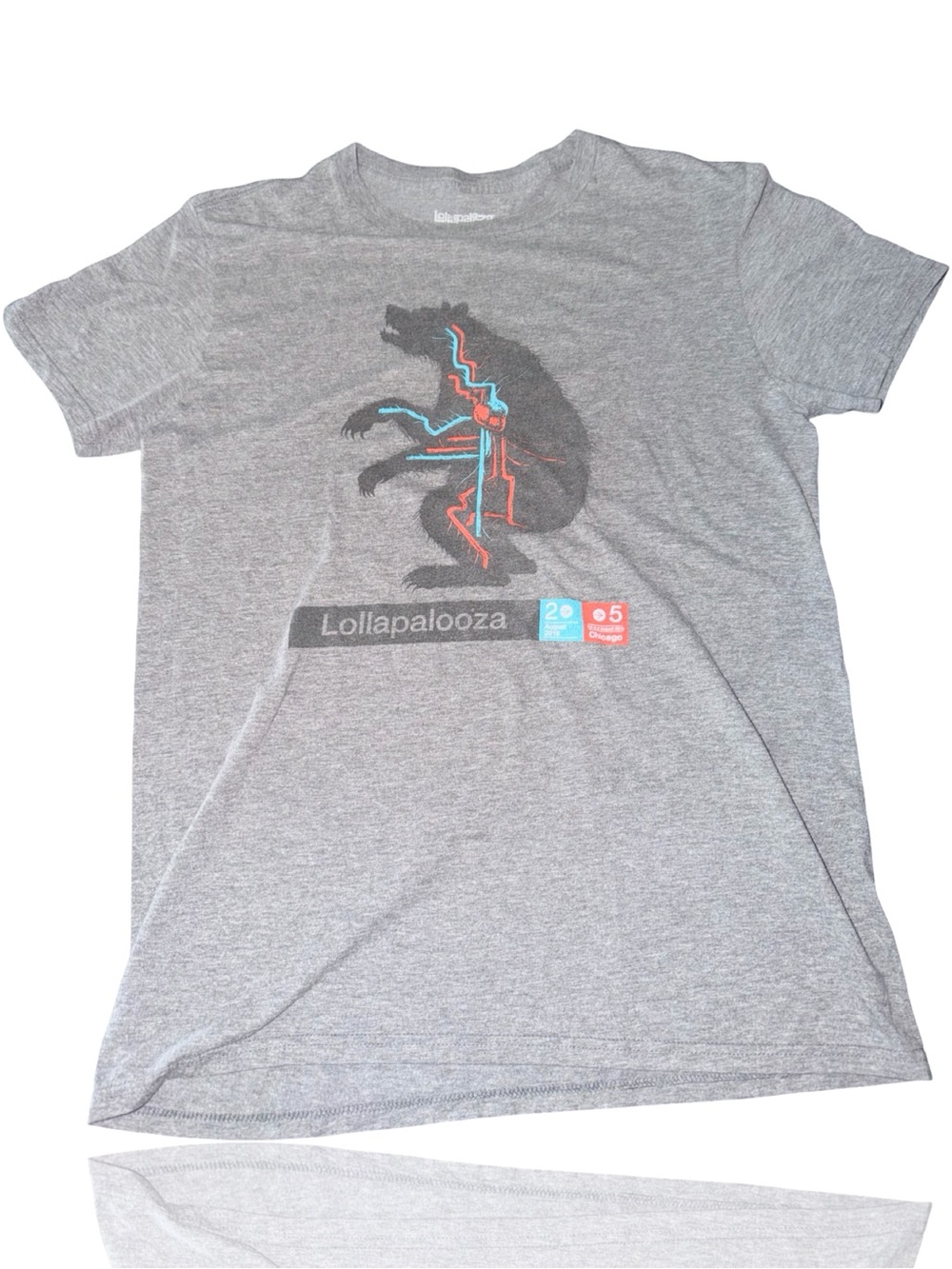 Lollapalooza Grey Graphic Bear Tee Chicago Medium -